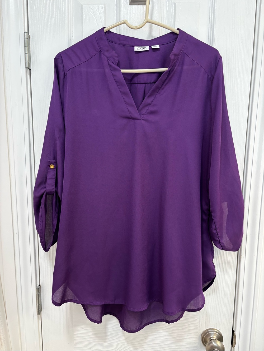Cato Deep Purple Split-Neck Roll-Tab Tunic